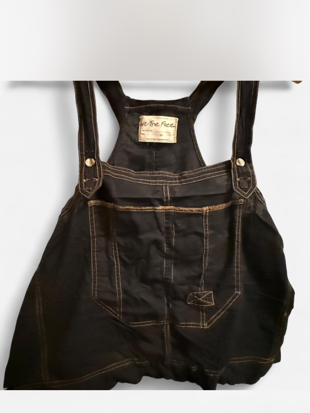 Black Denim Overall Like Style Tank Top with Contrast Stitching